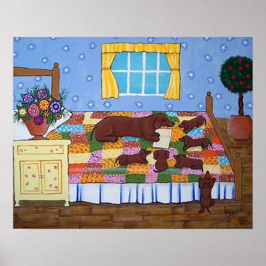 Dachshund Story Time Art Print (Voorkant)