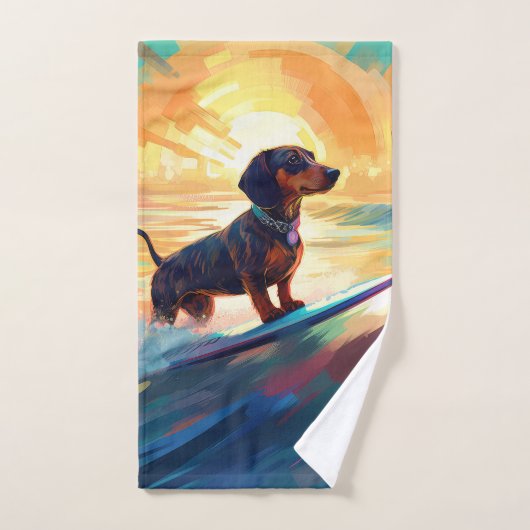 Dachshund strand surfen schilderij bad handdoek (Handdoek)