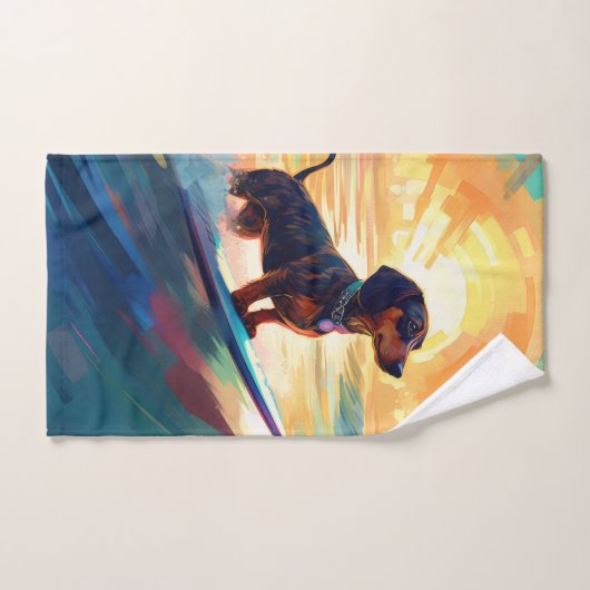 Dachshund strand surfen schilderij bad handdoek (Handdoek)