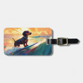 Dachshund strand surfen schilderij bagagelabel (Voorkant horizontaal)