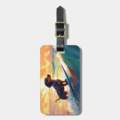 Dachshund strand surfen schilderij bagagelabel (Voorkant verticaal)