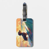 Dachshund strand surfen schilderij bagagelabel (Achterkant verticaal)