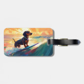Dachshund strand surfen schilderij bagagelabel (Achterkant horizontaal)