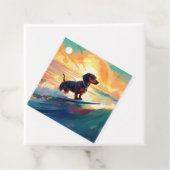 Dachshund strand surfen schilderij bedankjes labels (In situ)