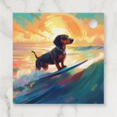 Dachshund strand surfen schilderij bedankjes labels (Achterkant)