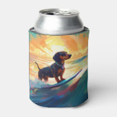 Dachshund strand surfen schilderij blikjeskoeler (Blikje Voorkant)
