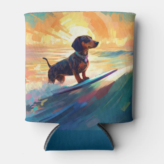 Dachshund strand surfen schilderij blikjeskoeler (Voorkant)
