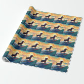 Dachshund strand surfen schilderij cadeaupapier (Uitgerold)