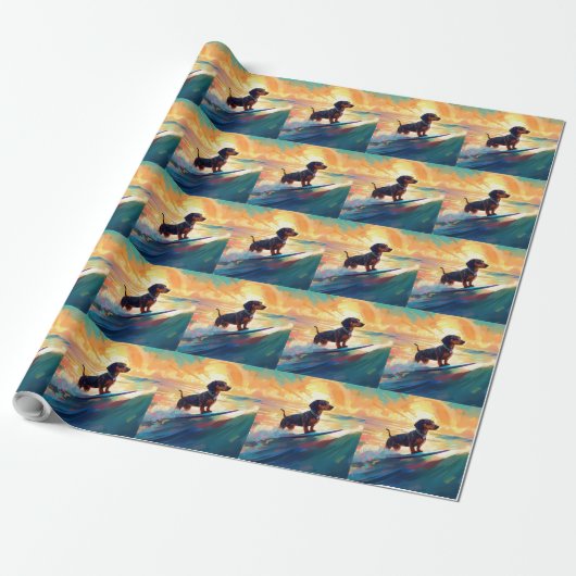 Dachshund strand surfen schilderij cadeaupapier (Uitgerold)