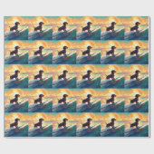 Dachshund strand surfen schilderij cadeaupapier (Vlak)