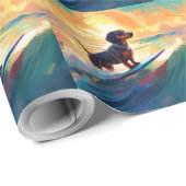 Dachshund strand surfen schilderij cadeaupapier (Rol Hoek)