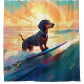 Dachshund strand surfen schilderij douchegordijn (Voorkant)