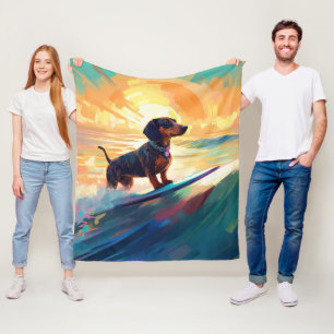 Dachshund strand surfen schilderij fleece deken