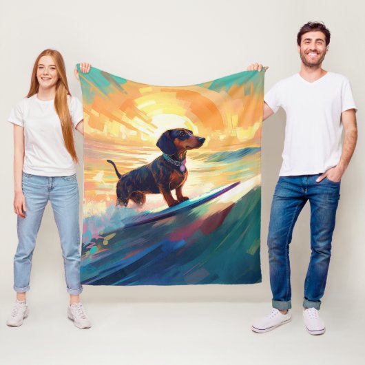 Dachshund strand surfen schilderij fleece deken (In situ)