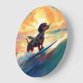 Dachshund strand surfen schilderij grote klok (Hoek)