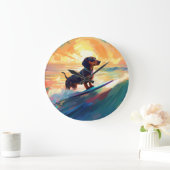 Dachshund strand surfen schilderij grote klok (Huis)