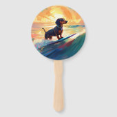 Dachshund strand surfen schilderij handwaaier (Achterkant)