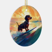 Dachshund strand surfen schilderij keramisch ornament (Rechts)