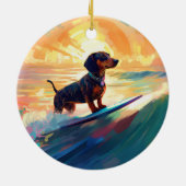 Dachshund strand surfen schilderij keramisch ornament (Achterkant)