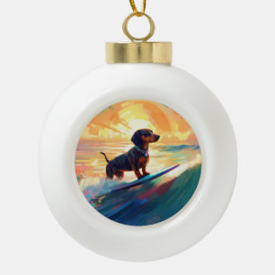Dachshund strand surfen schilderij keramische bal ornament