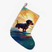 Dachshund strand surfen schilderij kleine kerstsok (Voorkant (Hangend))