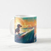 Dachshund strand surfen schilderij koffiemok (Voorkant links)