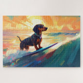 Dachshund strand surfen schilderij legpuzzel (Horizontaal)