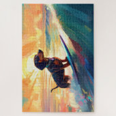 Dachshund strand surfen schilderij legpuzzel (Verticaal)