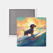 Dachshund strand surfen schilderij magneet (Voorkant / Achterkant)