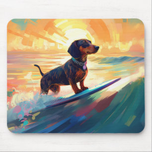 Dachshund strand surfen schilderij muismat
