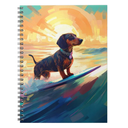 Dachshund strand surfen schilderij notitieboek (Voorkant)