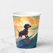 Dachshund strand surfen schilderij papieren bekers (Voorkant)