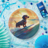 Dachshund strand surfen schilderij papieren bordje (Feest)