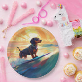 Dachshund strand surfen schilderij papieren bordje (Feest)
