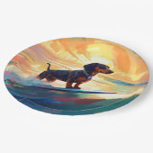 Dachshund strand surfen schilderij papieren bordje (Gekanteld)