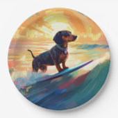 Dachshund strand surfen schilderij papieren bordje (Voorkant)