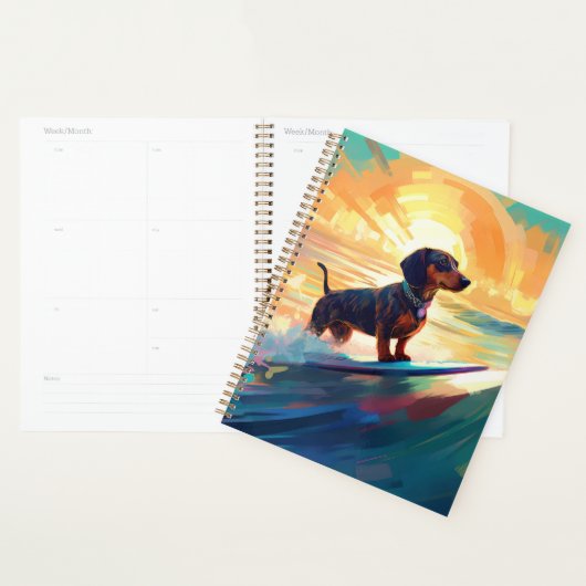 Dachshund strand surfen schilderij planner (Display)