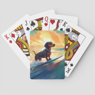 Dachshund strand surfen schilderij pokerkaarten