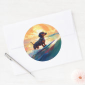 Dachshund strand surfen schilderij ronde sticker (Envelop)