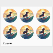 Dachshund strand surfen schilderij ronde sticker (Vel)