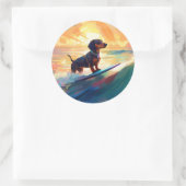 Dachshund strand surfen schilderij ronde sticker (Tas)