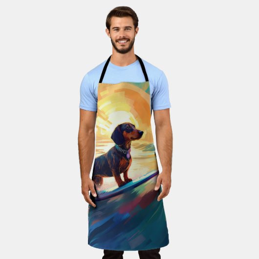 Dachshund strand surfen schilderij schort (Gedragen)
