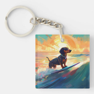 Dachshund strand surfen schilderij sleutelhanger
