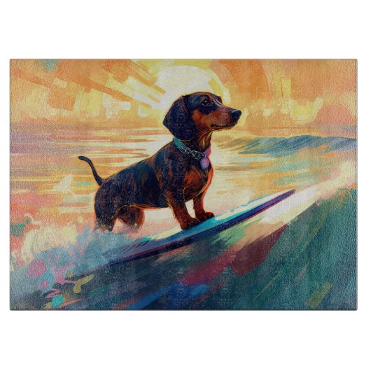 Dachshund strand surfen schilderij snijplank (Voorkant)