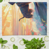 Dachshund strand surfen schilderij theedoek (Gevouwen)