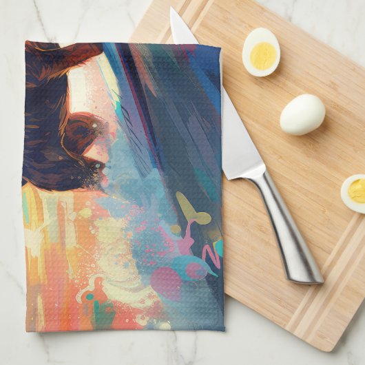 Dachshund strand surfen schilderij theedoek (Quarter Fold)