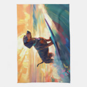 Dachshund strand surfen schilderij theedoek (Verticaal)