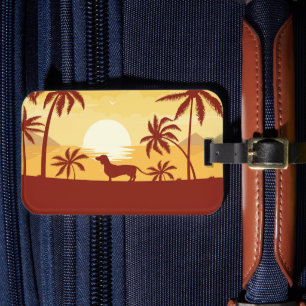 Dachshund strand zonsondergang voor doxie moeders bagagelabel
