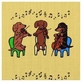 Dachshund String Trio Musician Fabric Yellow Stof
