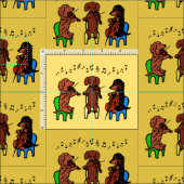 Dachshund String Trio Musician Fabric Yellow Stof (Delen)
